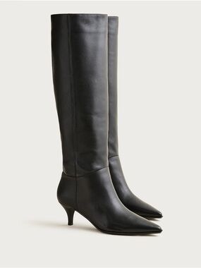 J. Crew New Stevie knee-high pull on boots in black leather CM917 $348 size 6